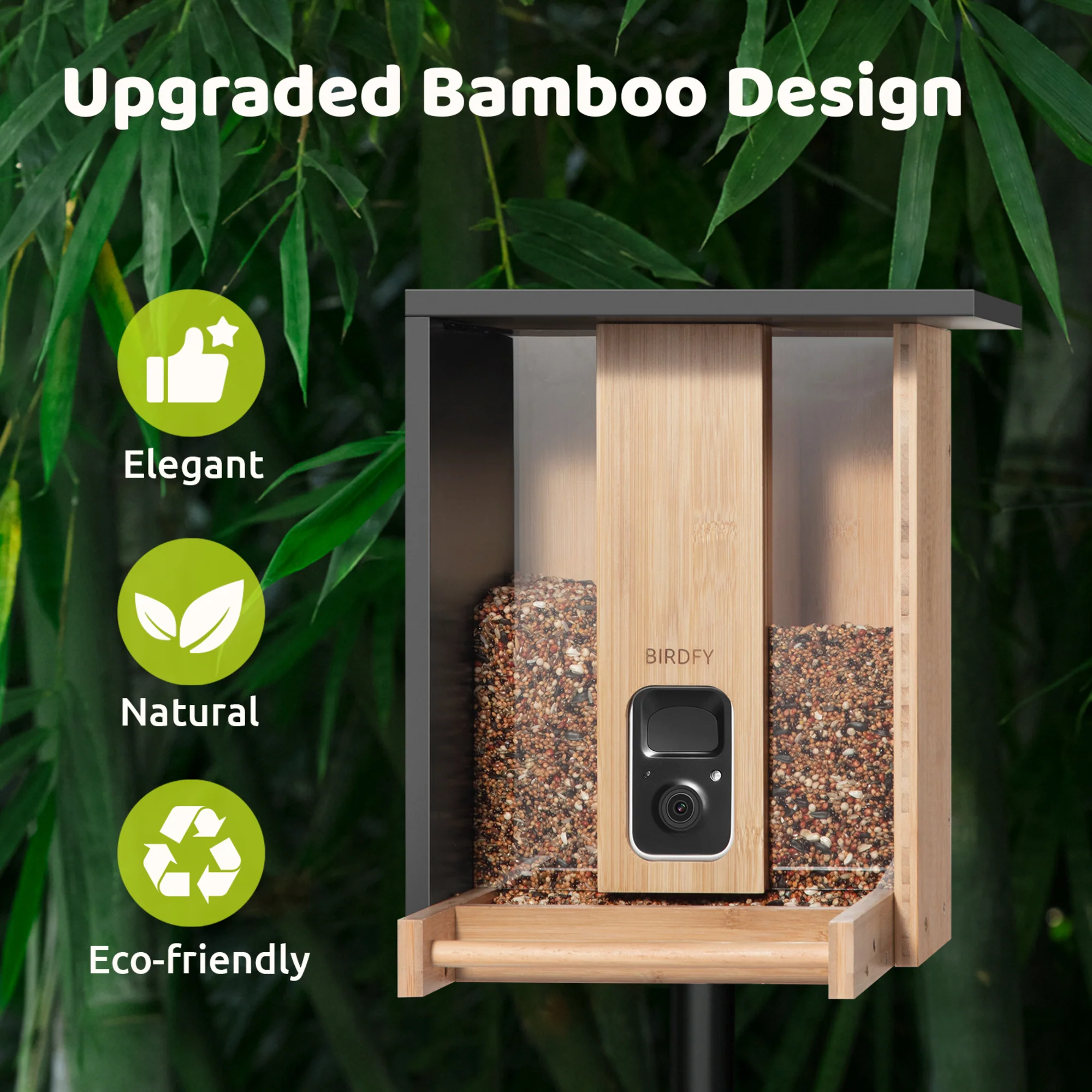 Birdfy bamboo feeder camera with solar - Feed, watch and record birds - Image 6